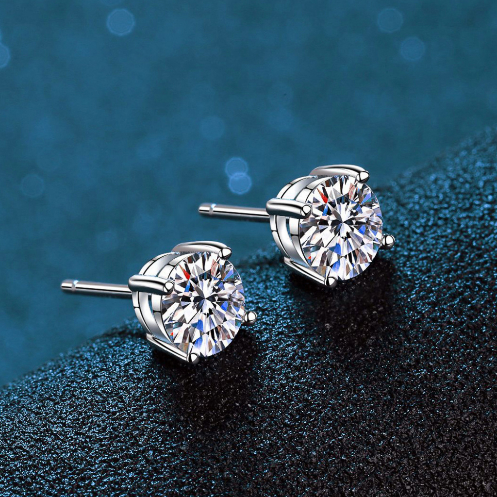 Real Moissanite ต่างหูเงินสเตอร์ลิง 925 0.5ct 1ct 2ct 3ct ทรงกลม สีขาว ได้รับการรับรองจาก GRA ผ่านการทดสอบ สําหรับหมั้น งานแต่งงาน