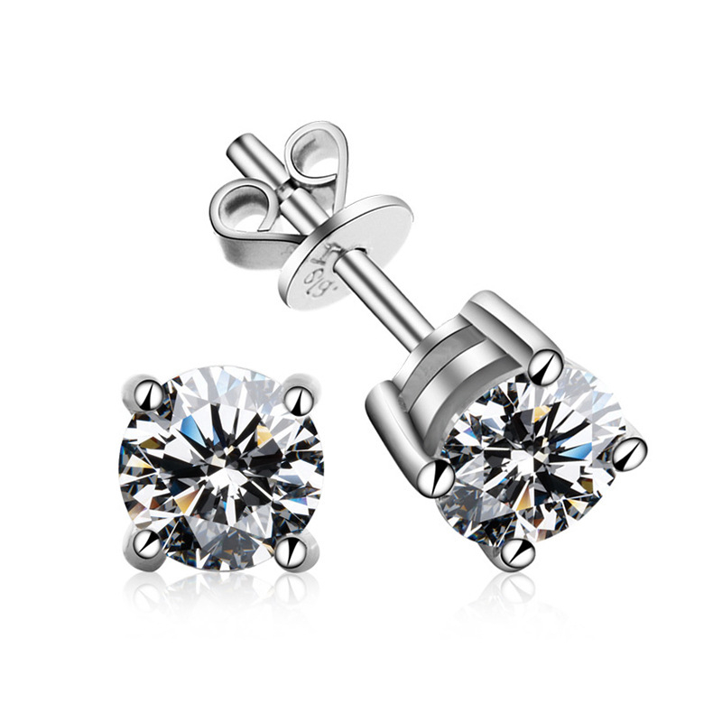 Real Moissanite ต่างหูเงินสเตอร์ลิง 925 0.5ct 1ct 2ct 3ct ทรงกลม สีขาว ได้รับการรับรองจาก GRA ผ่านการทดสอบ สําหรับหมั้น งานแต่งงาน