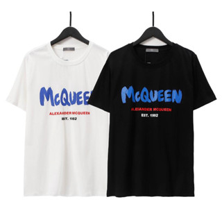 Alexander Mcqueen เสื้อยืดแขนสั้น ผ้าฝ้าย พิมพ์ลาย แฟชั่น สําหรับทุกเพศ