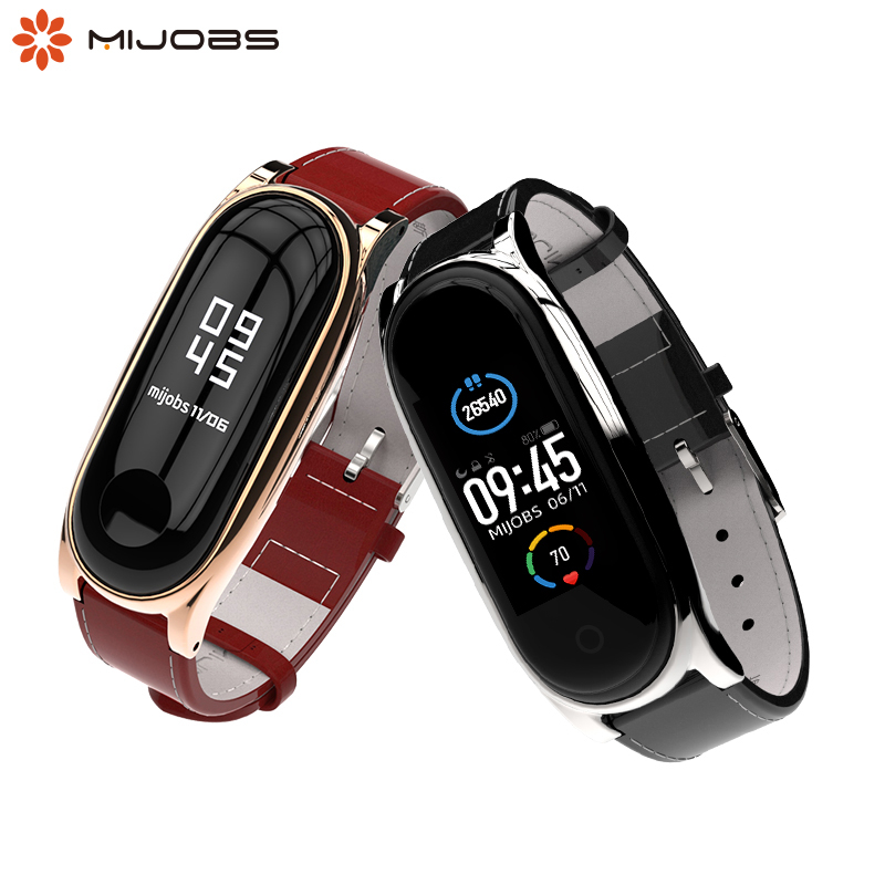 MIJOBS สายหนังแท้สำหรับ Xiaomi Mi Band 6 / 5 - สายนาฬิกาสำรอง อุปกรณ์เสริมสำหรับ Smart Bracelet รุ่น