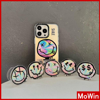 Mowin - เข้ากันได้สำหรับ เคสไอโฟน เคสไอโฟน เคส iphone เคสโทรศัพท์ขาตั้งอะคริลิกที่จับถุงลมนิรภัยโปร่งใสตัวยึดพับได้เข้ากันได้กับเคสโทรศัพท์ iPhone Simple Cool Changeable Creative Smiley Cute Bear