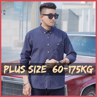 【Plus Size】เสื้อเชิ้ตแขนยาว คอปก ลายทาง ทรงหลวม โอเวอร์ไซซ์ 60-175 กก. พร้อมกระเป๋าหน้าอก สไตล์เกาหลี สําหรับผู้ชาย