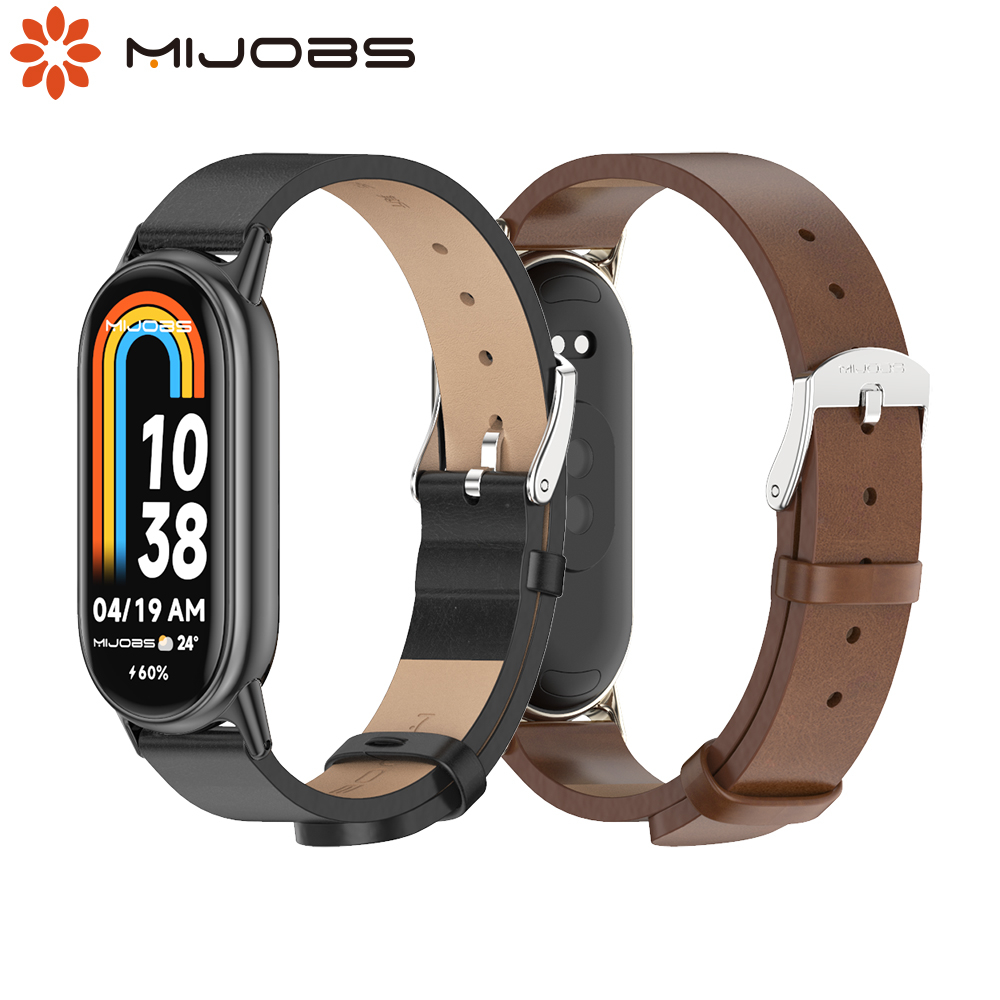 Mijobs สร้อยข้อมือหนังสําหรับ Xiaomi Mi Band 9 8 แฟชั่นสายหนังเปลี่ยนสายรัดข้อมือ Miband 8 NFC Correa Mi สมาร์ท Band 8 สายรัดข้อมือ