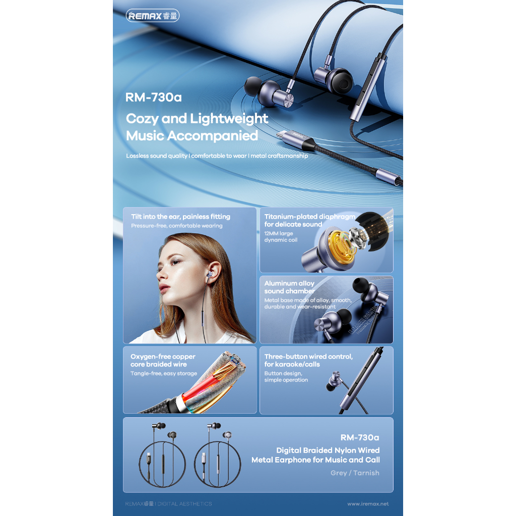 Remax RM-730a แจ็คหูฟัง type-c โลหะทอ ถอดรหัสดิจิทัล การโทรเพลง แบบมี ...