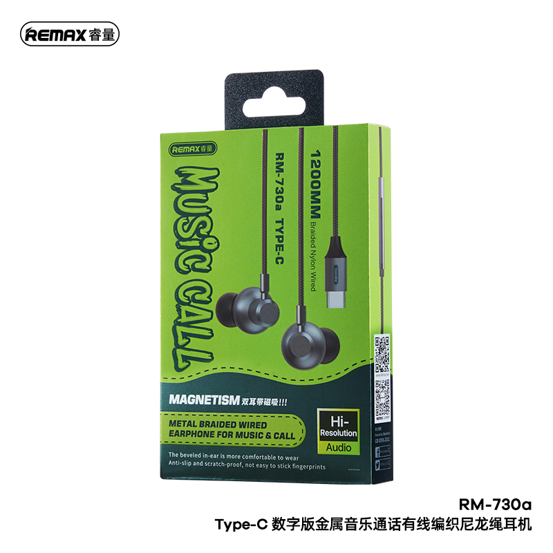 Remax RM-730a แจ็คหูฟัง type-c โลหะทอ ถอดรหัสดิจิทัล การโทรเพลง แบบมี ...
