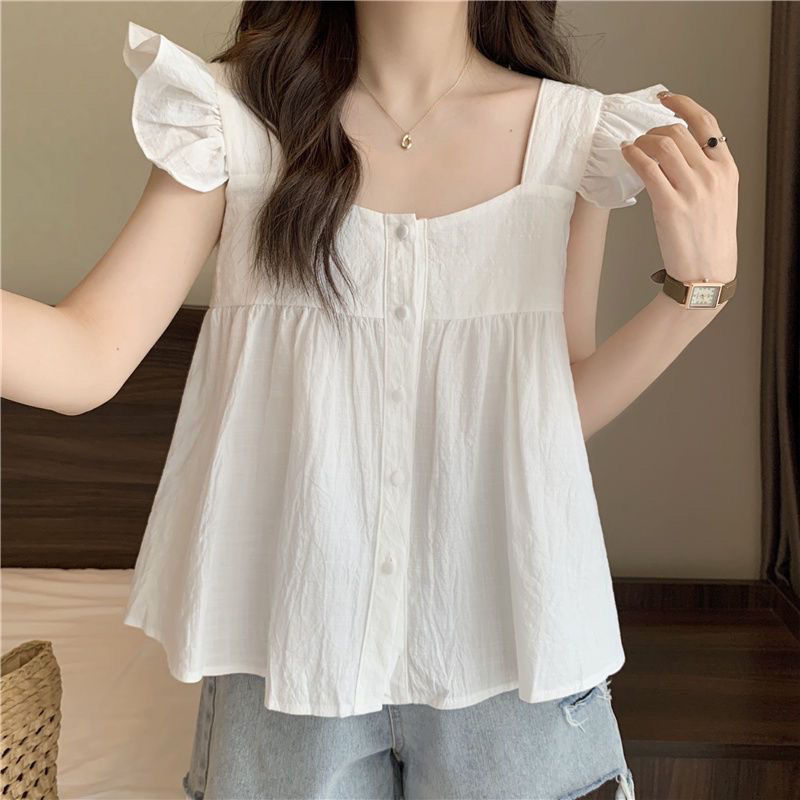 เสื้อเชิ้ตแขนระบาย สีพื้น แฟชั่นใหม่ สําหรับผู้หญิง ราคา ถูกที่สุด ดีลบีเคเค แกลเลอรีภาพที่ 3