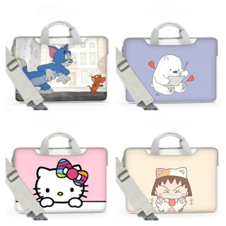 ⭐️Tie strap + shoulder strap⭐️hellokitty &amp; Bear PU Waterproof Computer bag cartoon laptop bag 12 13 14 15 15.6 inch