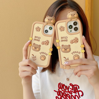 เคสโทรศัพท์มือถือซิลิโคน กันกระแทก ลายการ์ตูนหมีชานม บิสกิตน่ารัก สําหรับ iPhone 11 xs max 7P 8 Plus 12pro 13 14pro max