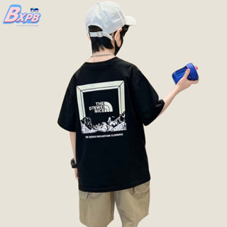 Bxpb เสื้อยืดลําลอง ผ้าฝ้าย แขนสั้น ระบายอากาศ ทรงหลวม ใส่สบาย แฟชั่นฤดูร้อน สําหรับเด็กผู้ชาย 100-160 ซม.