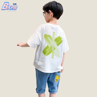 Bxpb เสื้อยืดลําลอง ผ้าฝ้าย แขนสั้น ระบายอากาศ ทรงหลวม ใส่สบาย แฟชั่นฤดูร้อน สําหรับเด็กผู้ชาย 100-160 ซม.