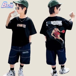 Bxpb เสื้อยืดลําลอง ผ้าฝ้าย แขนสั้น ระบายอากาศ ลายการ์ตูนอนิเมะ ทรงหลวม ใส่สบาย เหมาะกับฤดูร้อน สําหรับเด็กผู้ชาย 100-160 ซม.