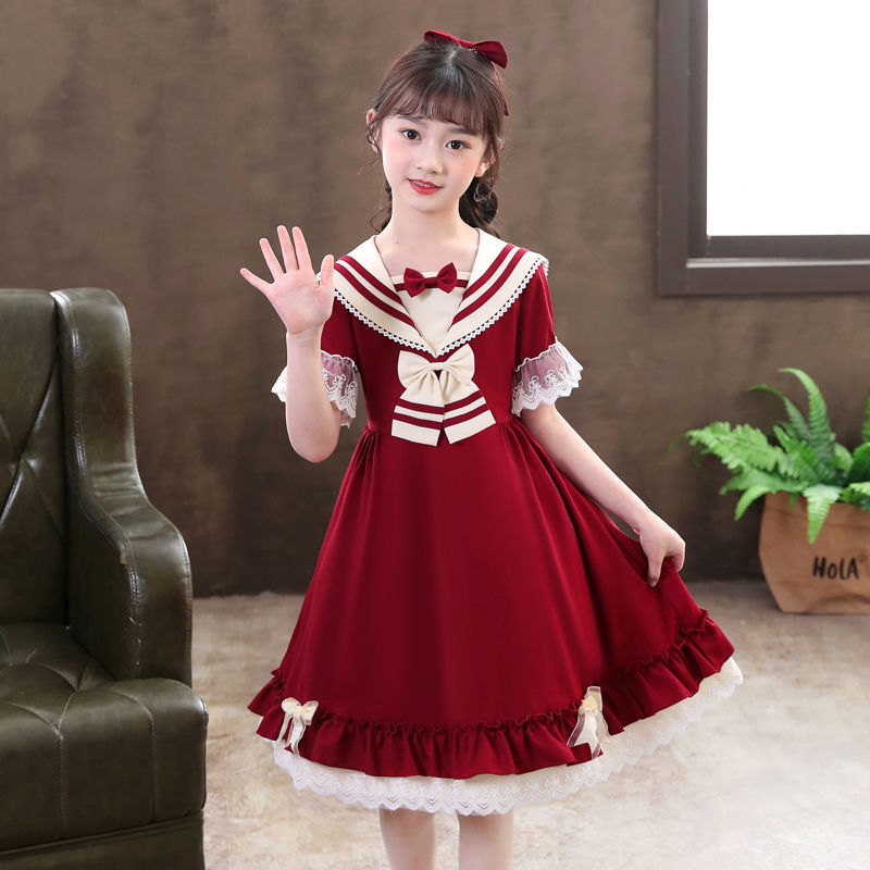 3-14 ปีสาวชุดฤดูร้อนชุดเด็กหวานสาวน้อยแขนสั้นสไตล์ต่างประเทศชุดเจ้าหญิงโลลิต้ากระโหลกคอปกน้ำเงินชุดเจ้าหญิงชุดวันเกิดสาวน้อยกระโปรง - รูปที่ 2