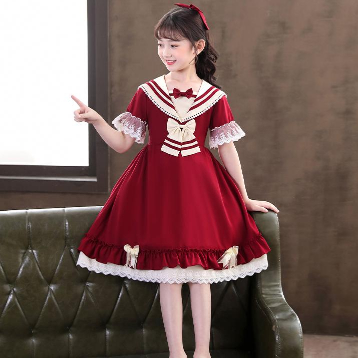 3-14 ปีสาวชุดฤดูร้อนชุดเด็กหวานสาวน้อยแขนสั้นสไตล์ต่างประเทศชุดเจ้าหญิงโลลิต้ากระโหลกคอปกน้ำเงินชุดเจ้าหญิงชุดวันเกิดสาวน้อยกระโปรง - รูปที่ 5