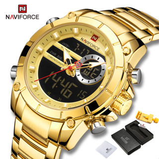 Naviforce 9163 นาฬิกาข้อมือดิจิตอลแฟชั่น กันน้ํา สีทอง