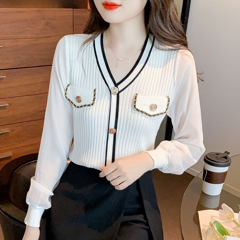 เสื้อสเวตเตอร์แขนชีฟองคอ BMV