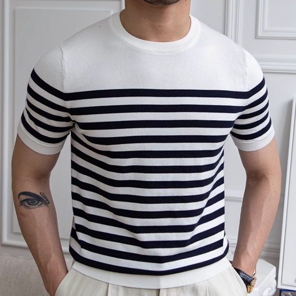 Meason thick t shirt™เสื้อยืดป้องกันเหงื่อและกลิ่น ลายทาง ผ้าถักเย็น 3 สี M-3XL TH-103