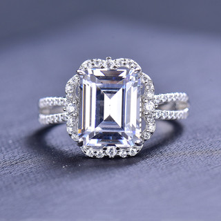 Luomansi แหวนเงินสเตอร์ลิง S925 ทรงสี่เหลี่ยมผืนผ้า 4CT 8x10 มม. พร้อมใบรับรอง GRA สําหรับงานแต่งงาน ปาร์ตี้
