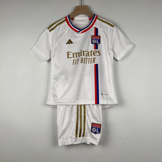 เสื้อกีฬาแขนสั้น ลายทีมชาติฟุตบอล Olympique Lyonnais 2023-24 ชุดเหย้า สําหรับเด็ก