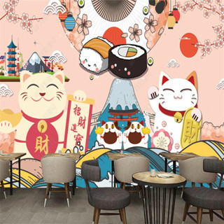 วอลล์เปเปอร์ ลายการ์ตูนซูชิ Maneki neko สําหรับตกแต่งผนังร้านอาหาร บาร์