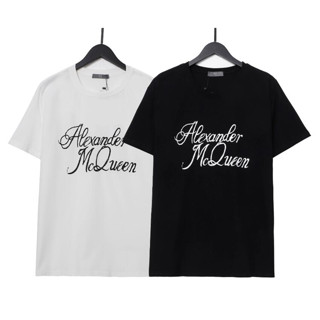 Alexander Mcqueen เสื้อยืดแขนสั้น ผ้าฝ้าย พิมพ์ลาย แฟชั่น สําหรับทุกเพศ