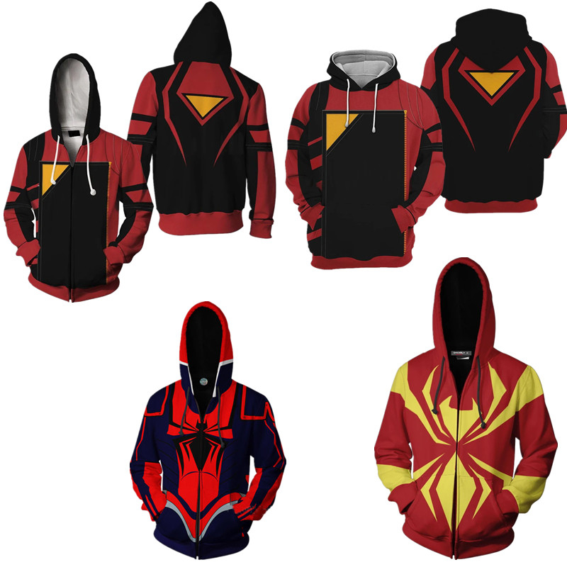 Spider-Man ข้าม Spider-Verse Zipper Hoodie Superhero Sweater เสื้อแจ็คเก็ตแฟชั่น