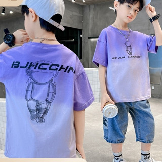 [ML] พร้อมส่ง เสื้อยืดแขนสั้น ผ้าฝ้าย ทรงหลวม ใส่สบาย แฟชั่นฤดูร้อน สไตล์เกาหลี สําหรับเด็กผู้ชาย 110-170 ซม.