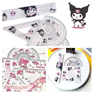 4 In 1 Sanrio Kuromi Melody Cinnamoroll ชุดเครื่องเขียน ไม้บรรทัด มัลติฟังก์ชั่น ไม้บรรทัดสามเหลี่ยม ไม้โปรแทรกเตอร์ วาดภาพ โลหะผสม เครื่องเขียน ของขวัญสําหรับเด็ก