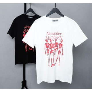 Alexander Mcqueen เสื้อยืดแขนสั้น ผ้าฝ้าย พิมพ์ลาย แฟชั่น สําหรับทุกเพศ