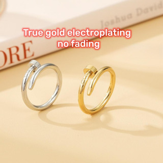 แหวนสเตนเลส ทอง 18K ไม่จางหาย เรียบง่าย สําหรับผู้ชาย และผู้…