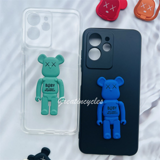 เคสโทรศัพท์ซิลิโคน TPU แบบนิ่ม ลายหมีโหด สีดํา แบบพับได้ สําหรับ Oukitel C32