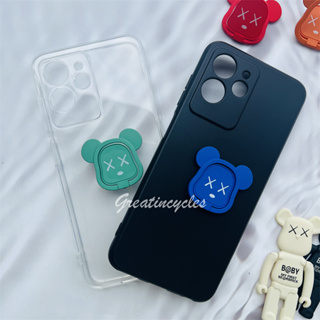 Oukitel C32 เคสโทรศัพท์ซิลิโคน TPU แบบนิ่ม บางพิเศษ แบบพกพา พร้อมแหวนขาตั้ง รูปหมีโหด สีดํา