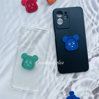 เคสโทรศัพท์มือถือ ซิลิโคนนิ่ม TPU บางมาก แบบพกพา พร้อมแหวนขาตั้ง ลายหมีโหด สีดํา สําหรับ Oukitel C32