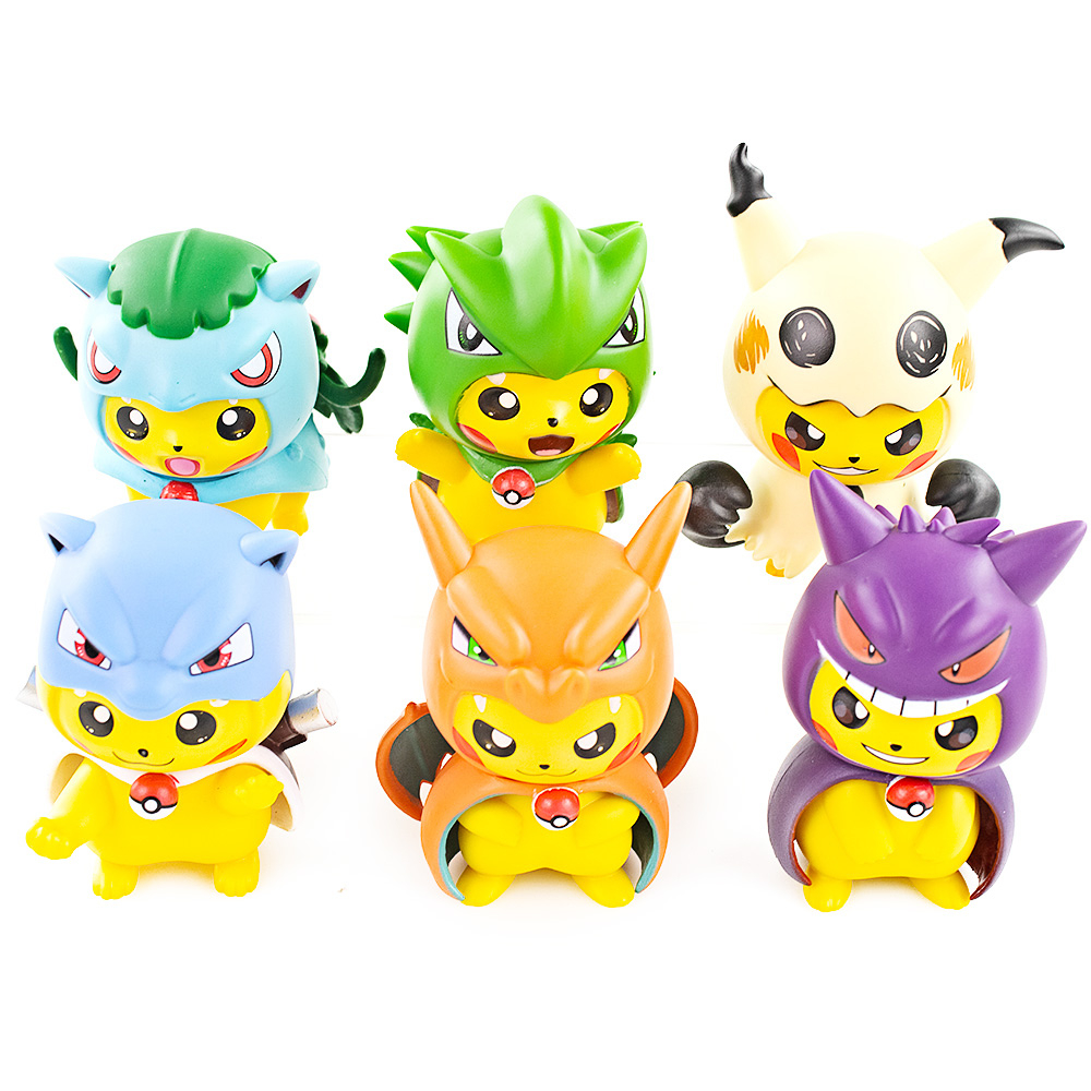 6 ชิ้น/เซ็ตอะนิเมะ Pikachu คอสเพลย์ Gengar Mimikyu Charizard Blastoise Venusaur รุ่น Q PVC Action Figures คอลเลกชันของเล่นตุ๊กตาเด็กของขวัญ