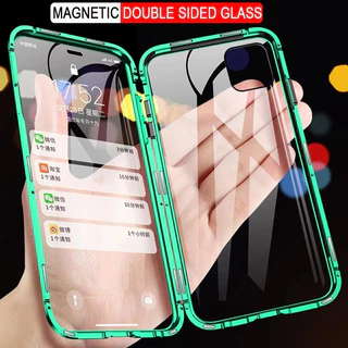 สําหรับiphone 11 11ProMax 12 12Pro 12ProMax 13 13ProMax 14 14ProMax 15Pro 15ProMax 16 16Pro 16ProMax 360ด้านหน้าและด้านหลังคู่ด้านข้างกระจกนิรภัยแม่เหล็กเคสโทรศัพท์ปลอก
