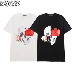 Alexander Mcqueen เสื้อยืดแขนสั้น ผ้าฝ้าย พิมพ์ลาย แฟชั่น สําหรับทุกเพศ