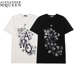 Alexander Mcqueen เสื้อยืดแขนสั้น ผ้าฝ้าย พิมพ์ลาย แฟชั่น สําหรับทุกเพศ