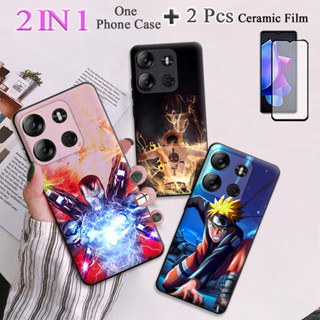 2 IN 1 Tecno Pop 7 เคส TPU นิ่ม เคสซิลิโคน พร้อมตัวป้องกันหน้าจอเซรามิค โค้ง