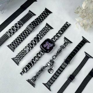 สายนาฬิกาข้อมือ สเตนเลส All Black Color Watchband สีดําล้วน สําหรับสายนาฬิกา Ultra 49 มม. Series 8 สายแอปเปิ้ลวอช 7 SE 6 5 4 3 2 1 se2, Ultra Strap ขนาด 49 มม. 41mm สาย 45mm. 40 มม. 44 มม. 38 มม. 42 มม. สายแอปเปิ้ลวอช 8