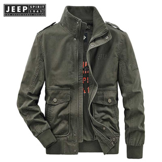 Jeep SPIRIT 1941 ESTD เสื้อโค้ทลําลอง ผ้าฝ้าย ทรงหลวม สไตล์ทหาร สําหรับผู้ชาย