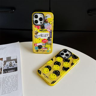 Original glitter CASE.TIFY Smiling Label Phone Case for iphone 14 14pro 14promax 12 12ProMax 13promax 13 case High-end shockproof hard case iPhone 11 case Cartoon smiling face Official New Design Style Yellow