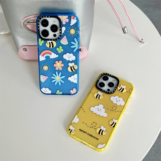 Original glitter CASE.TIFY Cloud Bee Phone Case for iphone 14 14pro 14promax 12 12ProMax 13promax 13 case High-end shockproof hard case iPhone 11 case Cartoon Graffiti Official New Design Style Yellow Blue