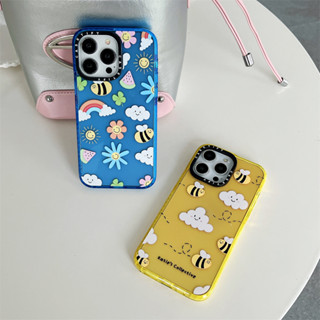 Original glitter CASE.TIFY Cloud Bee Phone Case for iphone 14 14pro 14promax 12 12ProMax 13promax 13 case High-end shockproof hard case iPhone 11 case Cartoon Graffiti Official New Design Style Yellow Blue