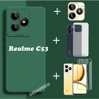 4in1 Realme C53 เคสโทรศัพท์ Realme C53 เคสโทรศัพท์ ซิลิโคนนิ่ม + ฟิล์มกระจกนิรภัย + ฟิล์มเลนส์ + ฝาครอบด้านหลัง