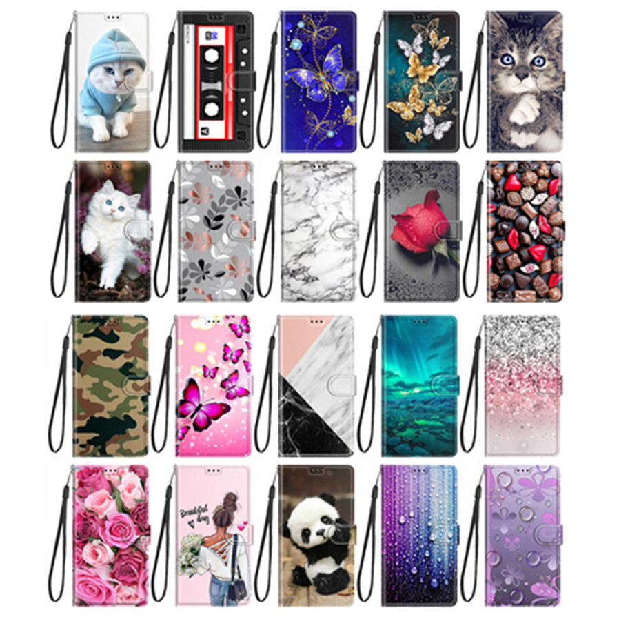 เคสโทรศัพท์น่ารักสําหรับiphone 6 6s 7 8 Se 2020 XR 11 12 13 Pro Maxหนังหนังสือพับกรณีแบบพับพร้อมขาตั้งบัตรเครดิตฝาครอบ