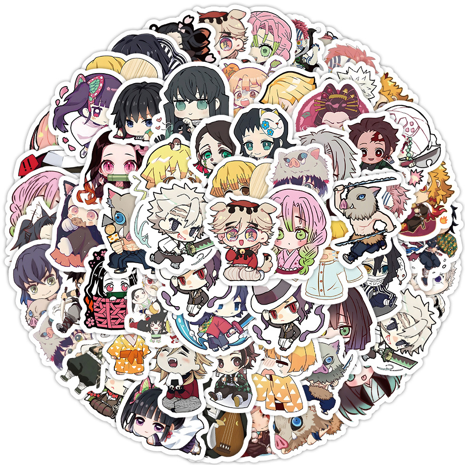 รุ่น Q Demon Slayer Kimetsu ไม่มี Yaiba สติ๊กเกอร์, สติ๊กเกอร์กันน้ําน่ารัก 60 ชิ้น, สติ๊กเกอร์แล็ปท็อปโทรศัพท์สําหรับโน๊ตบุ๊คกระเป๋าเดินทาง