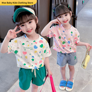 [พร้อมส่ง] เสื้อยืดแขนสั้น สไตล์เกาหลี แฟชั่นฤดูร้อน สําหรับเด็กผู้หญิง อายุ 3-14 ปี