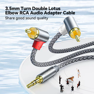 Essager 3.5 มม.ข้อศอกสาย RCA สําหรับกล่องทีวีโฮมเธียเตอร์ลําโพงลวด 3.5 มม.แจ็ค 2 สายสัญญาณเสียง RCA