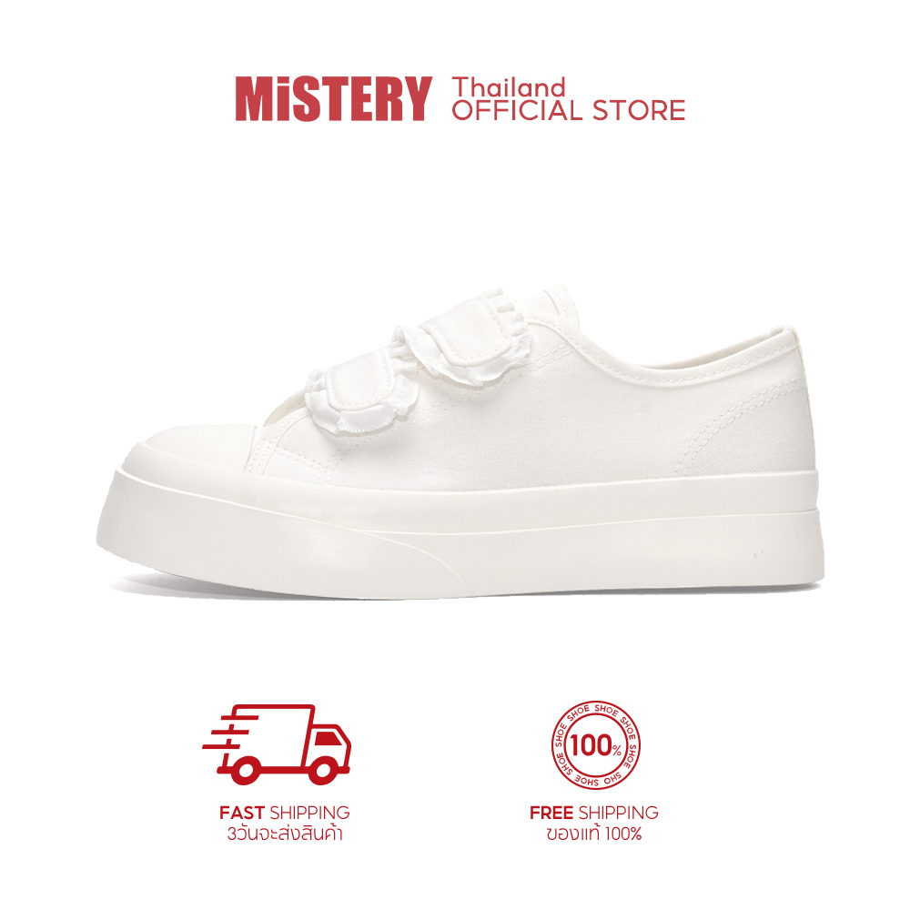 MISTERY รองเท้าผ้าใบส้นสูง ตีนตุ๊กแก รุ่น PUFFS สีขาว (MIS-1304)