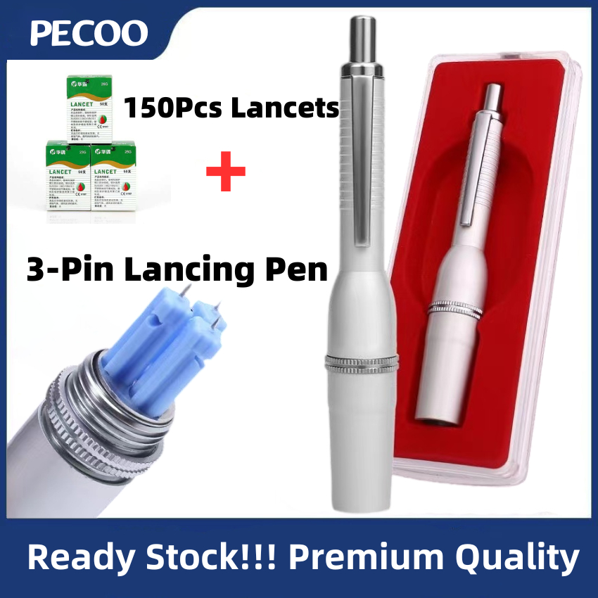 3pin ปากกา Bekam/Lancing ปากกา + Jarum 150pcs 28G Kotak Jarum Bekam Lancing อุปกรณ์สําหรับ Cupping ฝังเข็ม Therapy เลือด Lancet
