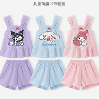 ชุดนอนแขนสั้น ลายการ์ตูนอนิเมะ Kuromi My Melody Cinnamoroll น่ารัก แฟชั่นฤดูร้อน สําหรับเด็ก